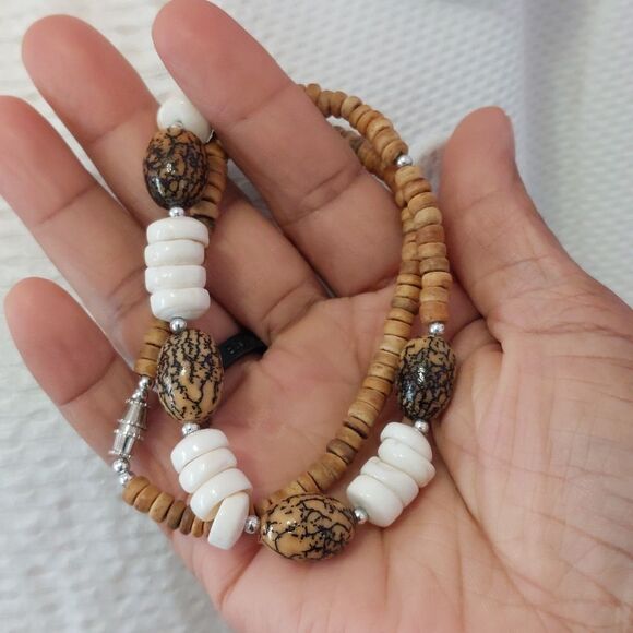 Eco Friendly Seed Coconut Wood Heishi Shell Beaded Necklace - Picture 5 of 5